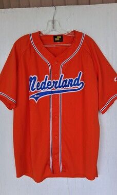 vintage SSK Nederland Baseball Jersey Men's Size 2XL Orange/Blue Trim